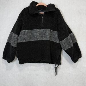 North Bay Sweatshirt Mens XL Black Fleece 1/4 Zip Mock Neck Striped cabin fleece